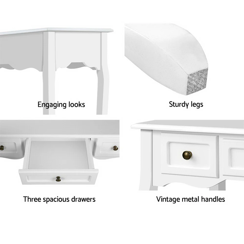 Artiss Console Table 3 Drawers White Hamptons - Image 7