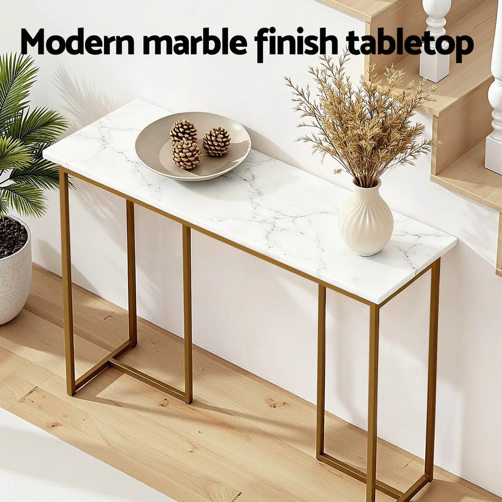 Artiss Console Table Marble Effect White&Gold - Image 5