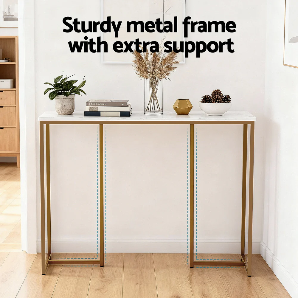 Artiss Console Table Marble Effect White&Gold - Image 6