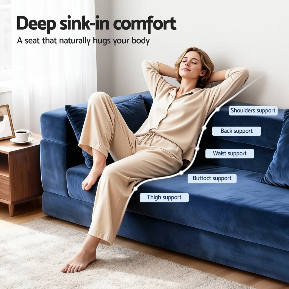 Artiss Convertible Folding Sofa Bed Pull Out Mattress Foldable Lounge Couch Chair - Image 6