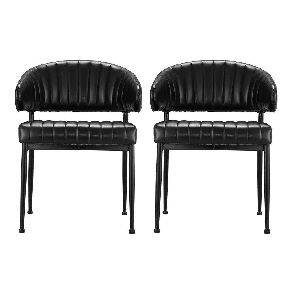 Artiss Dining Chairs Set of 2 Leather Hollow Armchair Black - Image 3