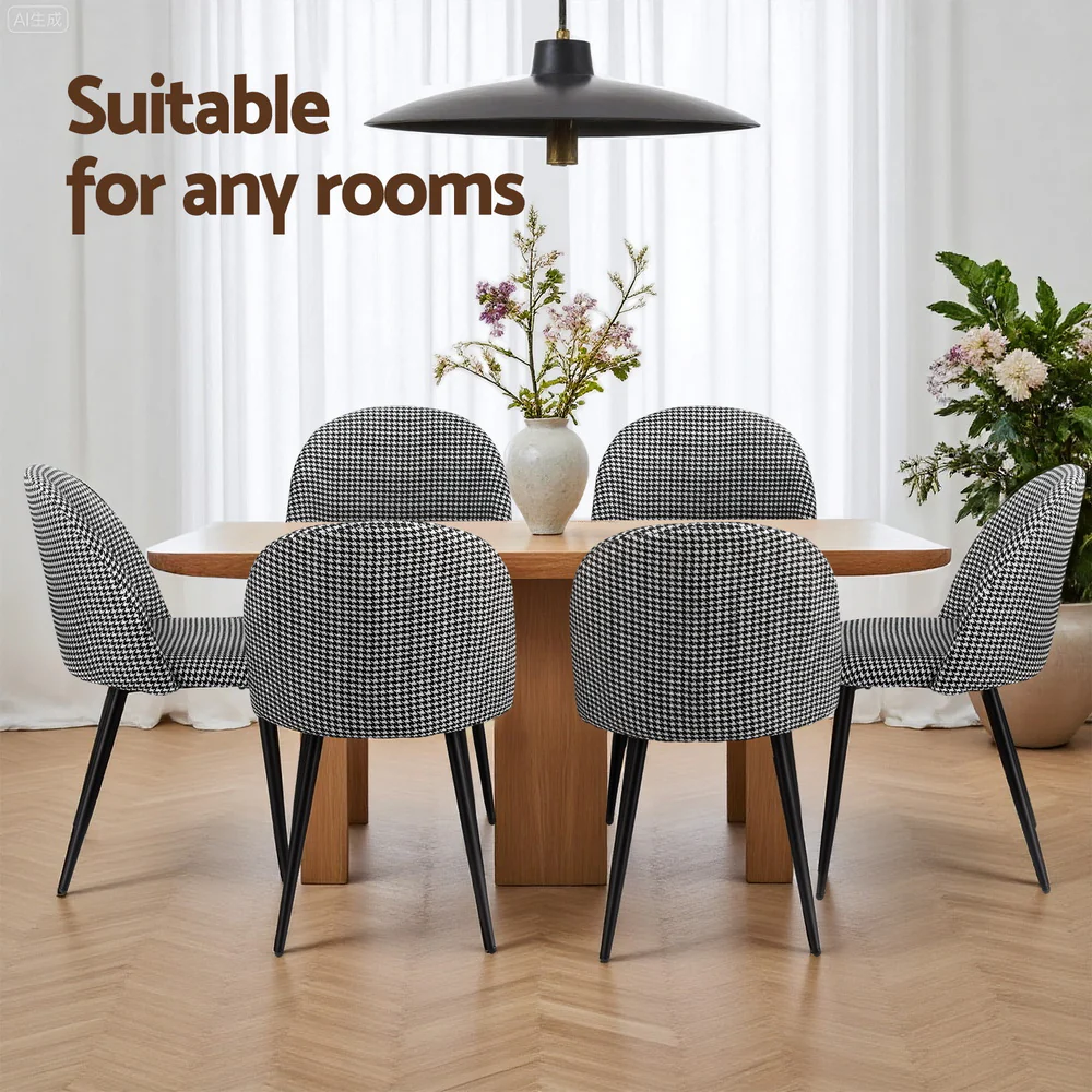 Artiss Dining Chairs Set of 2 Linen Solid Curved Houndstooth - Image 6