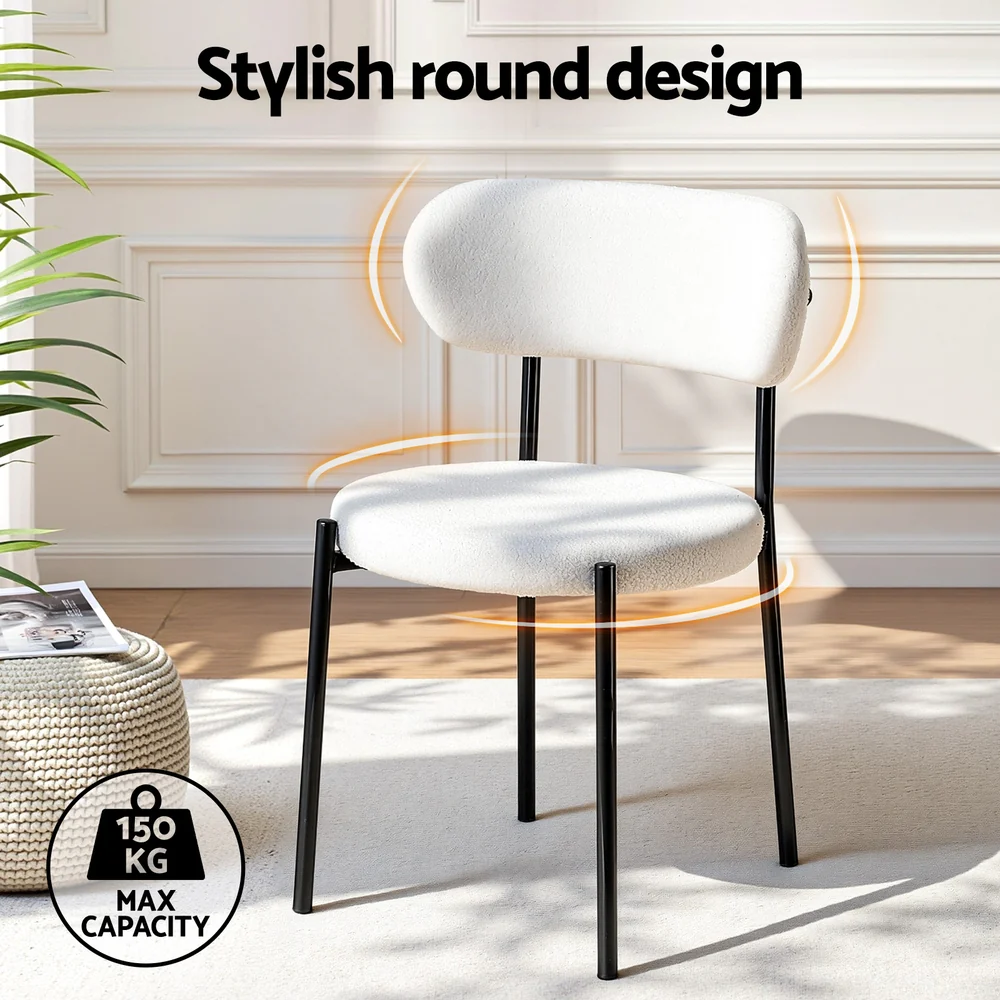 Artiss Dining Chairs Set of 2 Sherpa Boucle White - Image 4