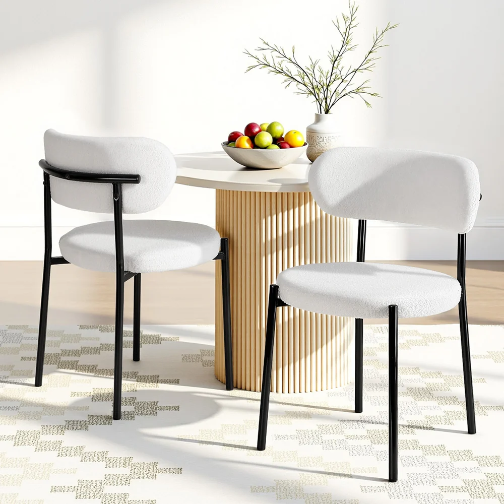 Artiss Dining Chairs Set of 2 Sherpa Boucle White - Image 7