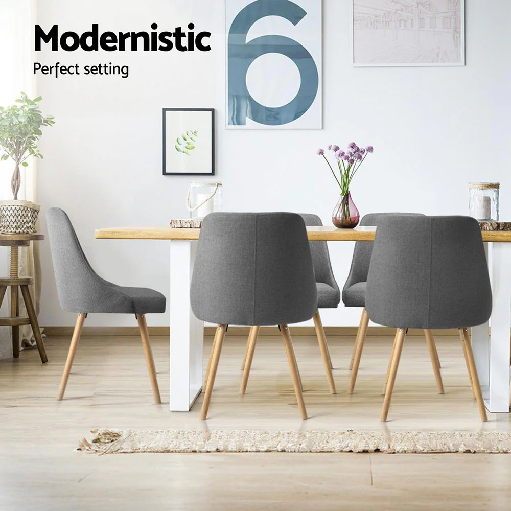 Artiss Dining Chairs Set of 4 Fabric Wooden Grey - Image 4