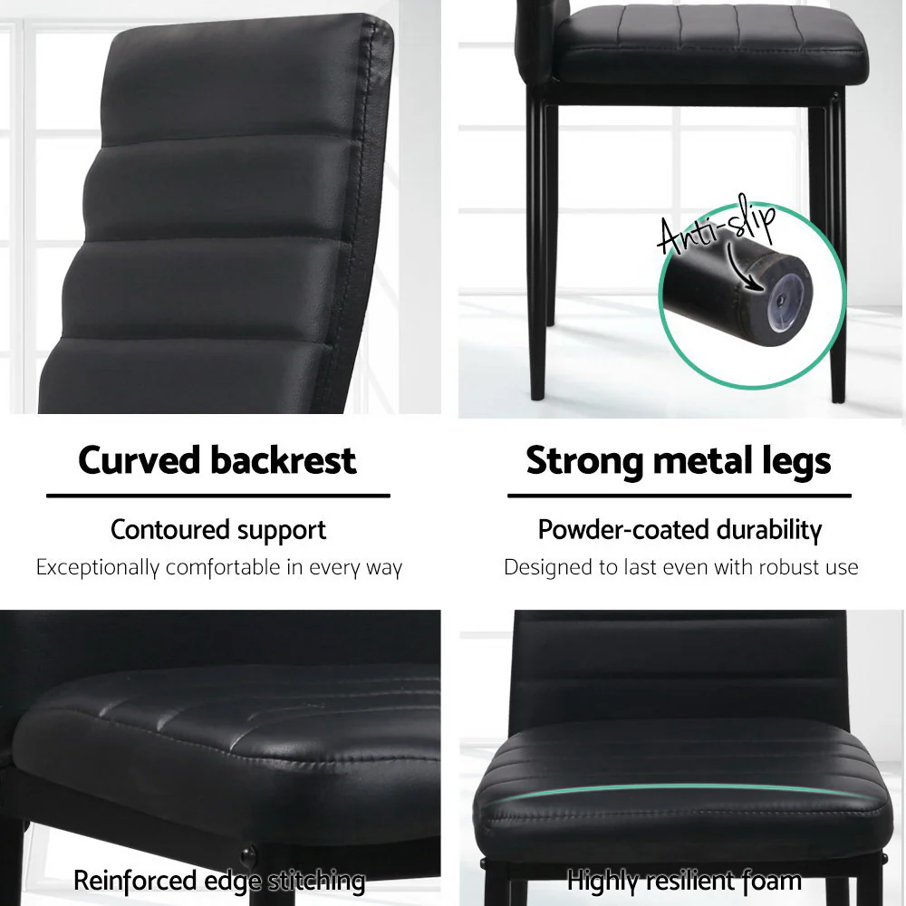 Artiss Dining Chairs Set of 4 Leather Channel Tufted Black - Image 4