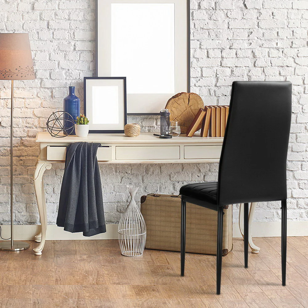 Artiss Dining Chairs Set of 4 Leather Channel Tufted Black - Image 5