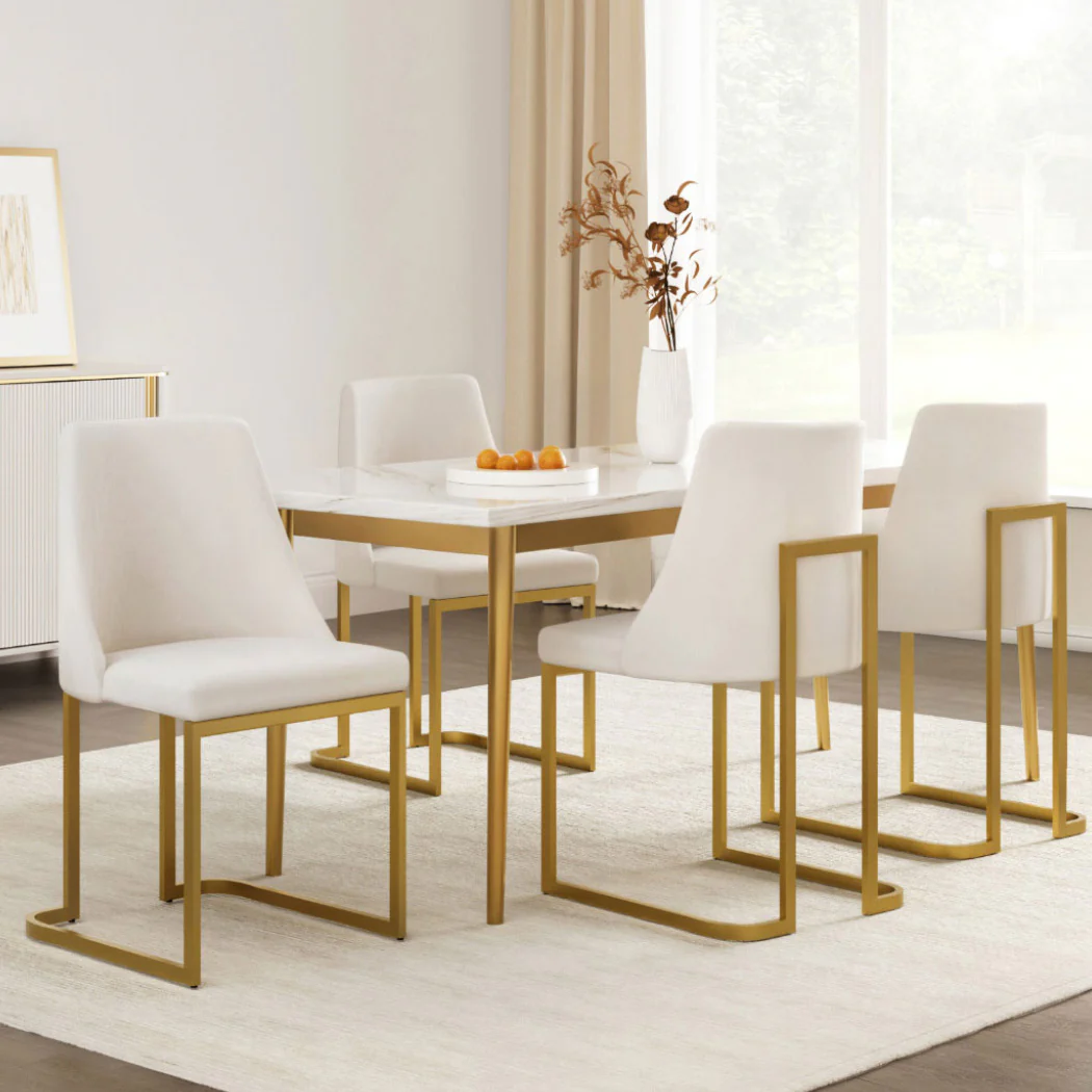 Artiss Dining Chairs Set of 4 Linen Fabric Frame Beige - Image 7