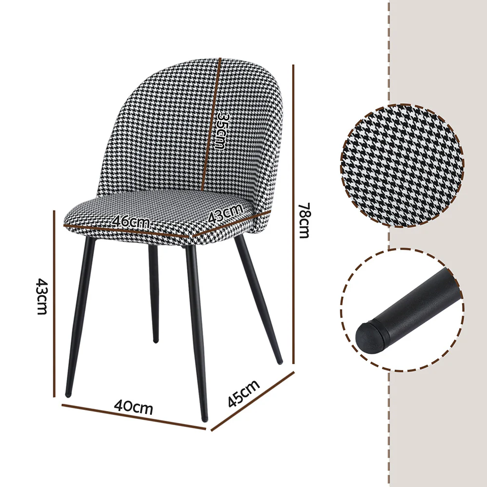 Artiss Dining Chairs Set of 4 Linen Solid Curved Houndstooth - Image 2