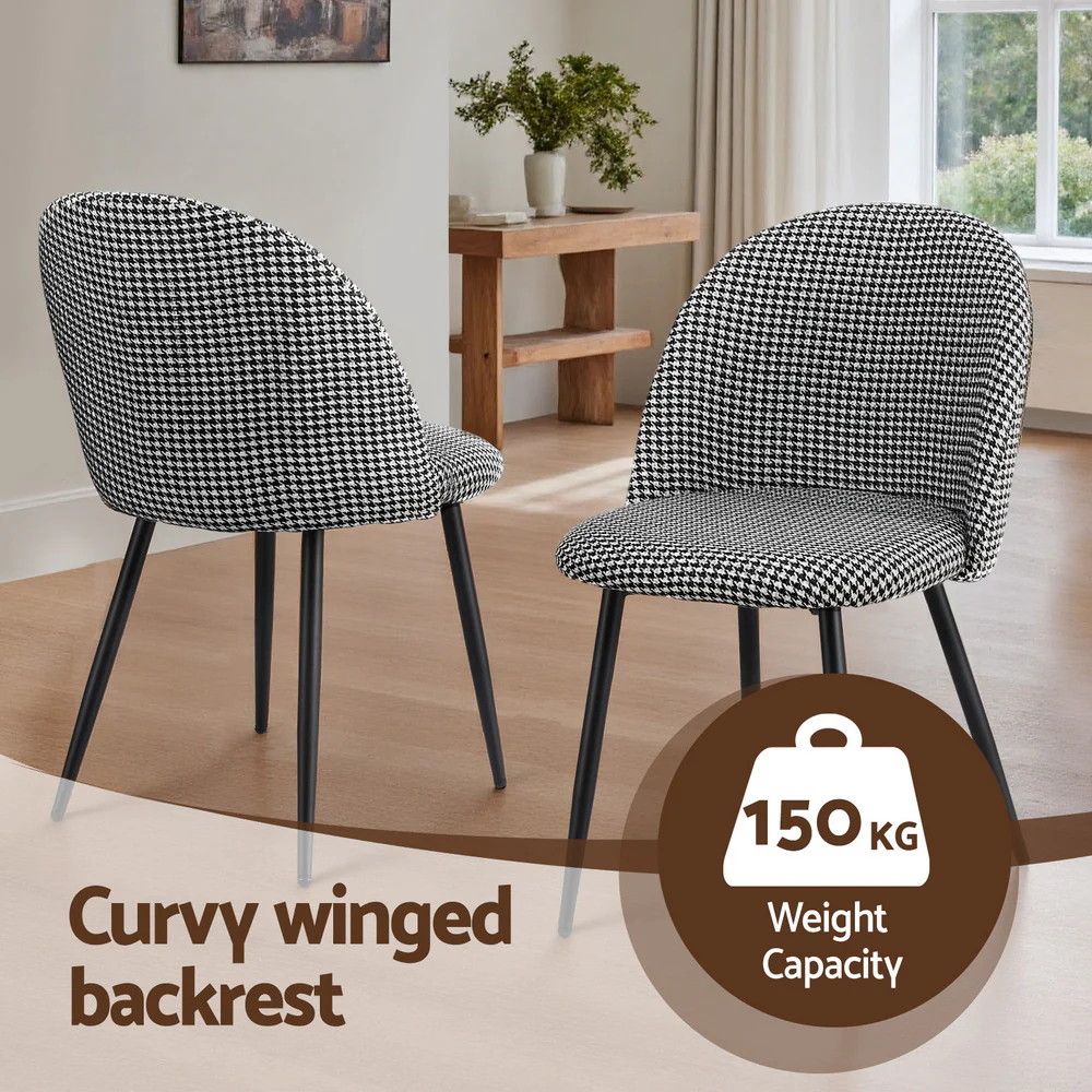 Artiss Dining Chairs Set of 4 Linen Solid Curved Houndstooth - Image 4