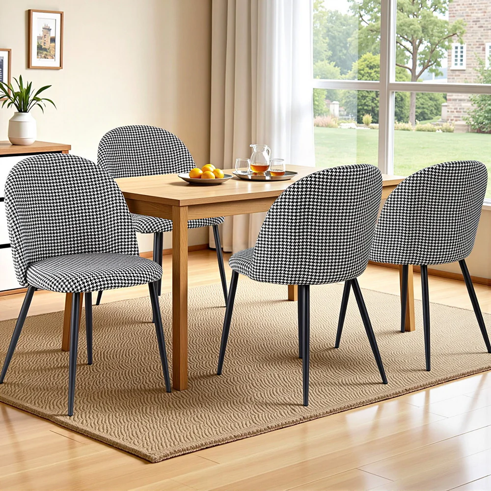 Artiss Dining Chairs Set of 4 Linen Solid Curved Houndstooth - Image 7