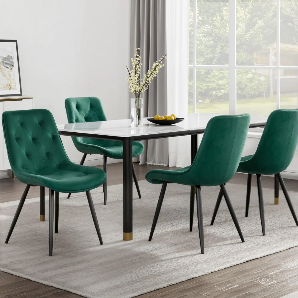 Artiss Dining Chairs Set of 4 Velvet Diamond Tufted Green - Image 7