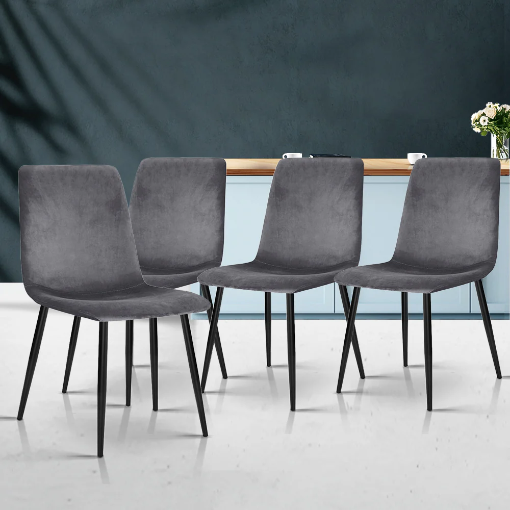 Artiss Dining Chairs Set of 4 Velvet Horizontal Slope Grey - Image 8
