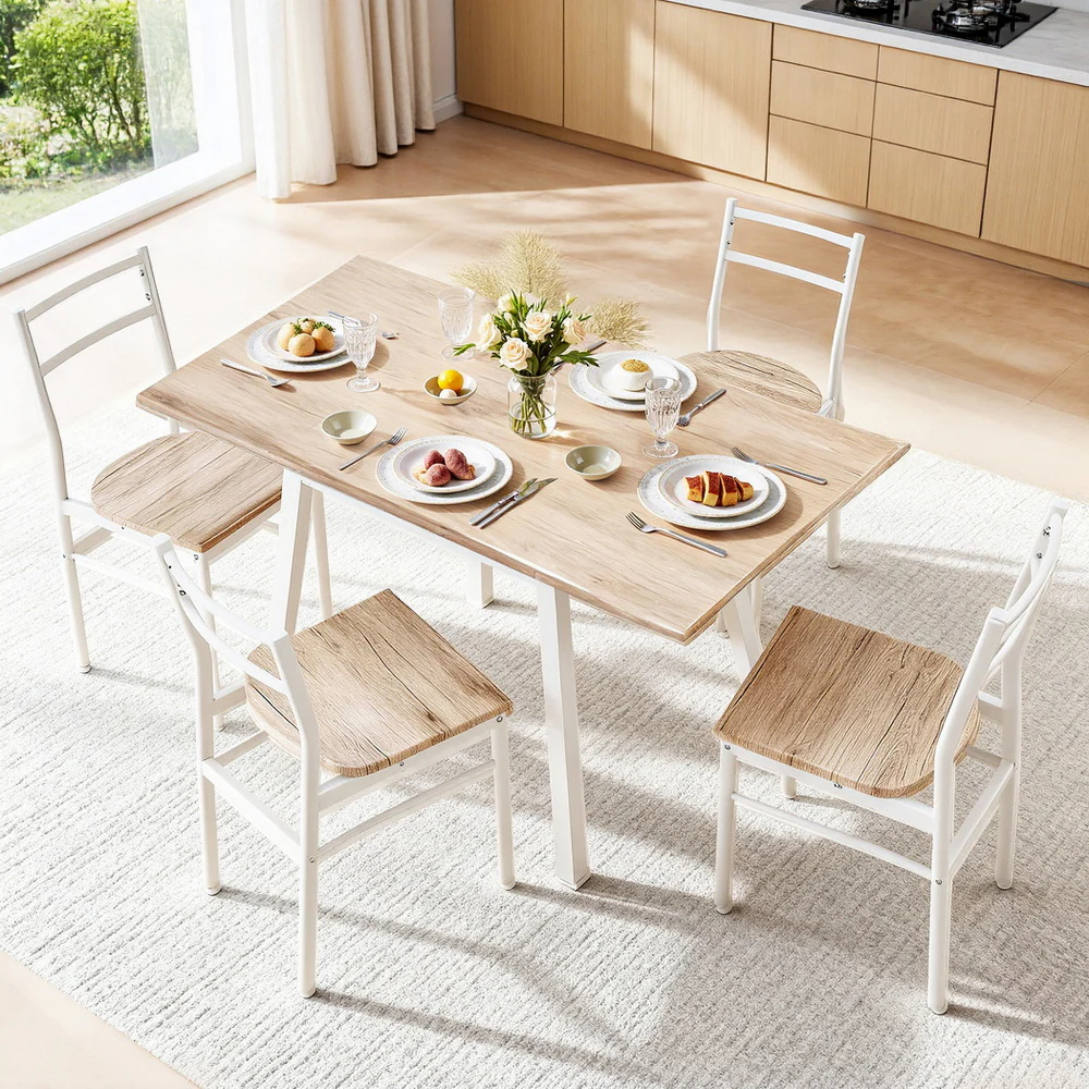 Artiss Dining Table and Chairs Set 5pcs Foldable Kitchen Furniture Natural White - Image 7
