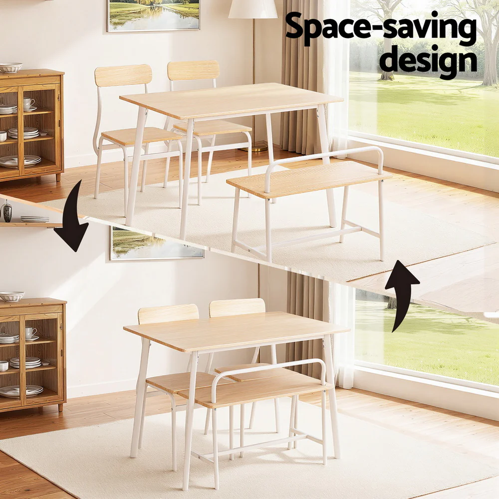 Artiss Dining Table and Chairs Set of 4 Bench Kitchen Furniture Natural and White - Image 4