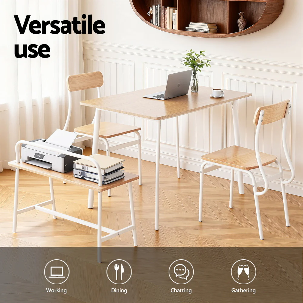 Artiss Dining Table and Chairs Set of 4 Bench Kitchen Furniture Natural and White - Image 5