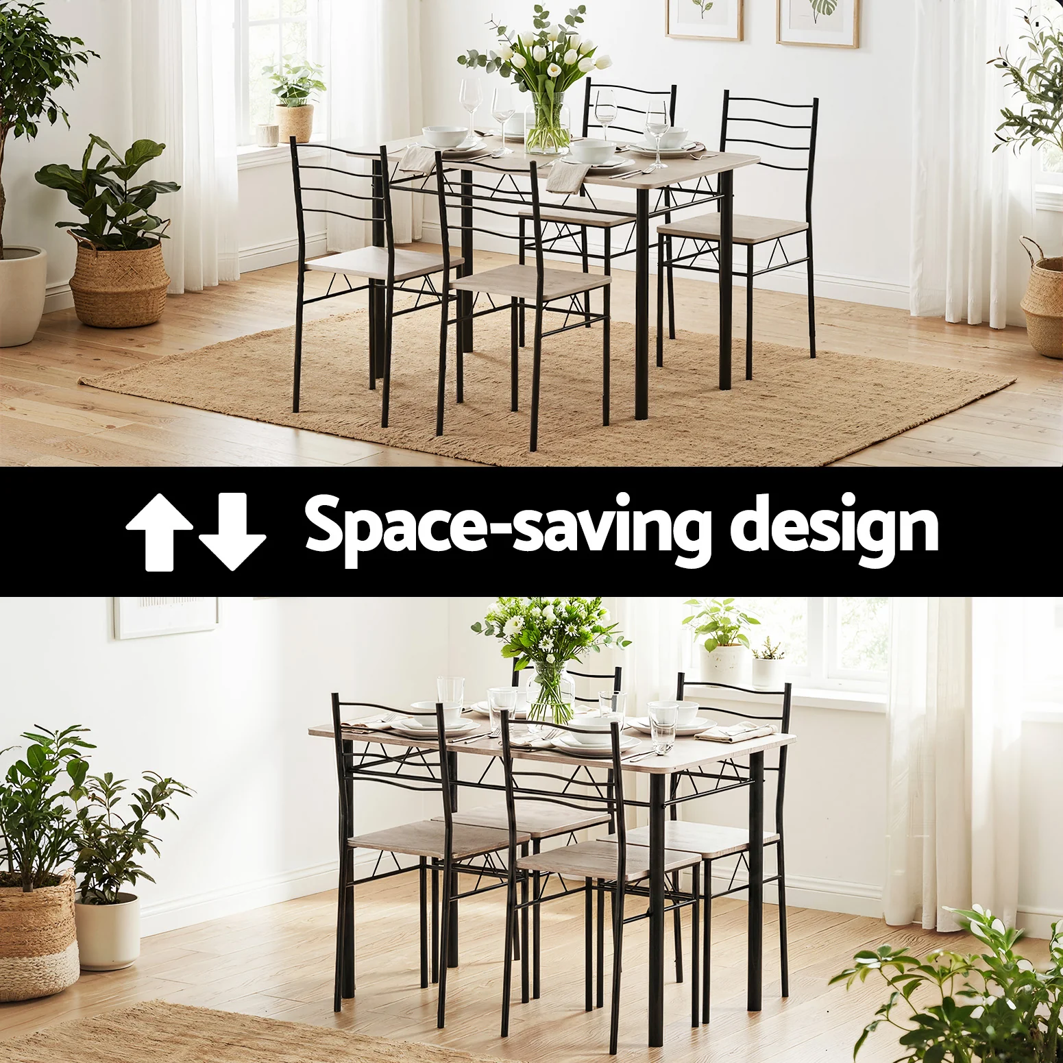 Artiss Dining Table and Chairs Set of 5 Compact Kitchen Furniture Modern Oak - Image 5