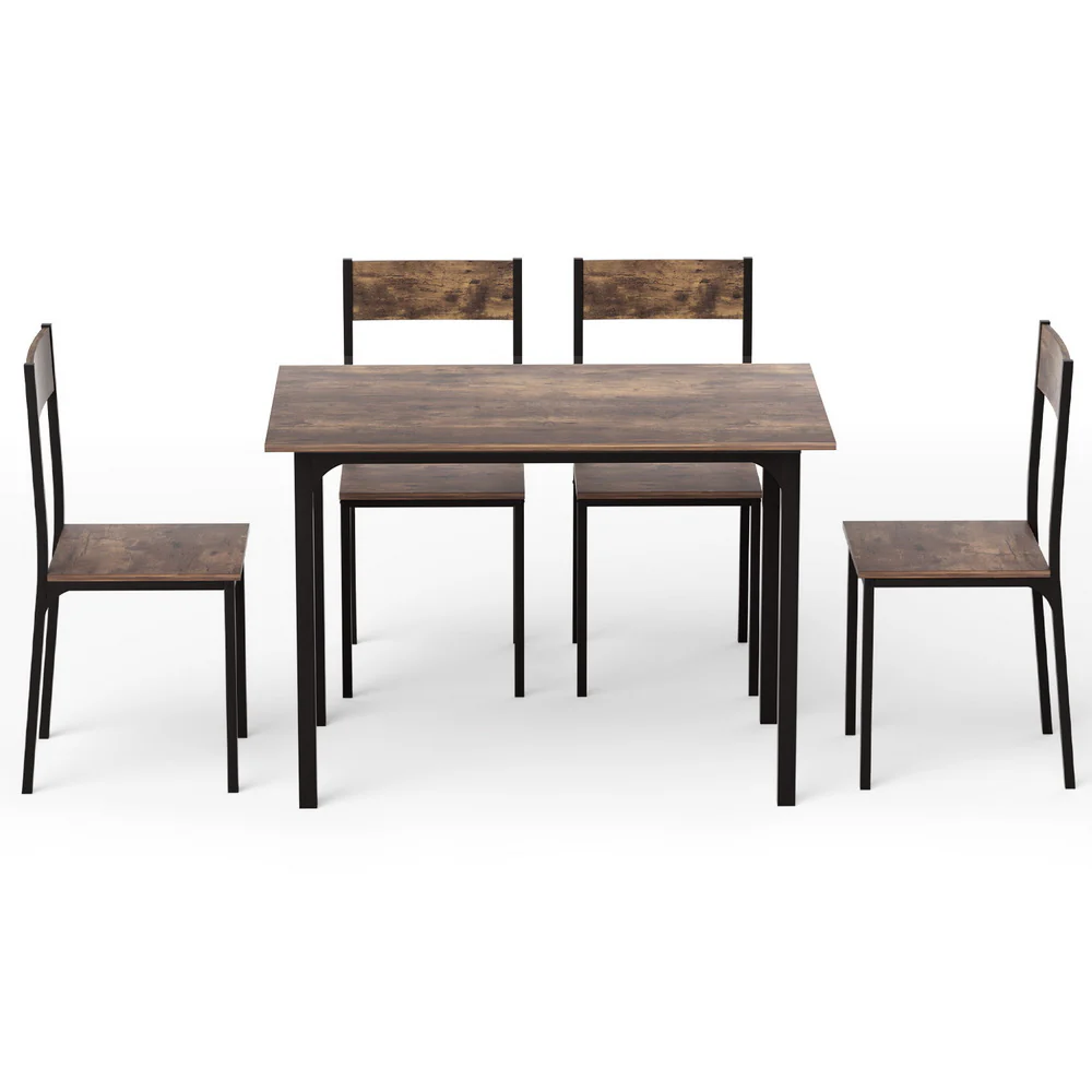 Artiss Dining Table and Chairs Set of 5 Compact Kitchen Furniture Rustic Brown - Image 3