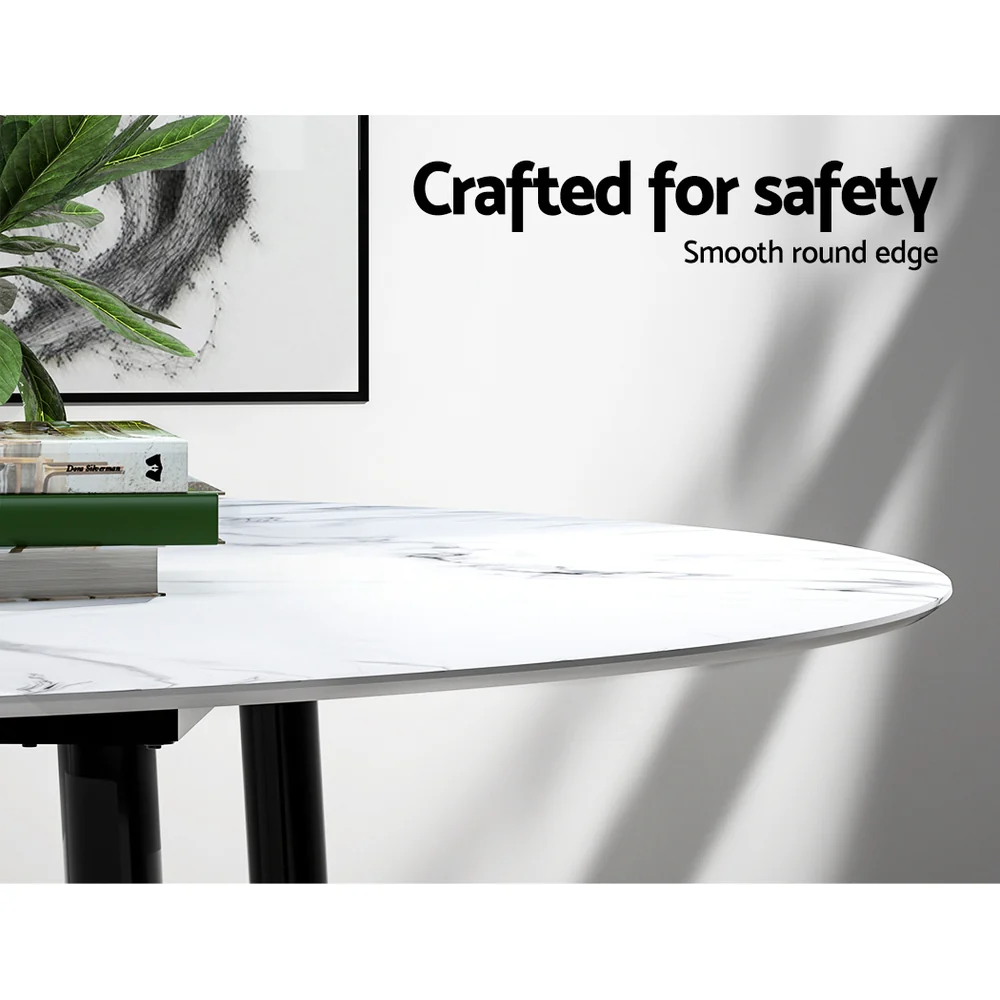 Artiss Dining Table Round Marble Effect 110CM - Image 4
