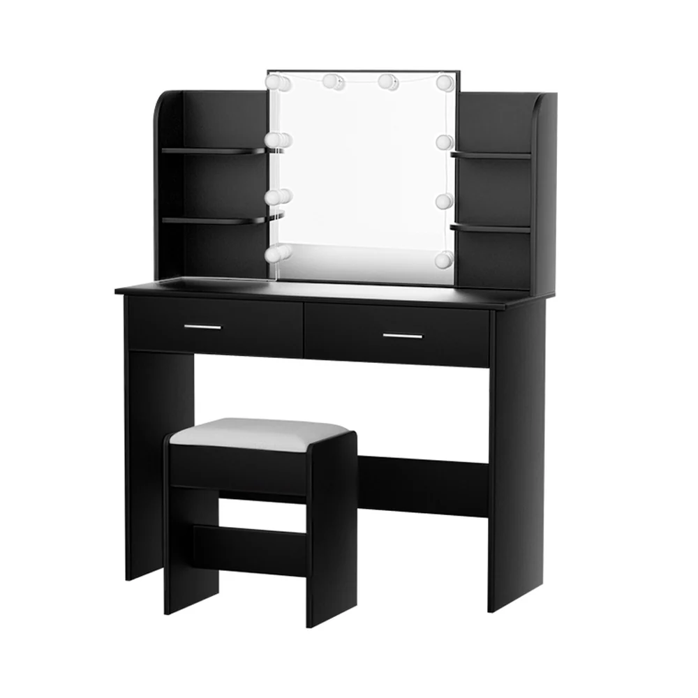 Artiss Dressing Table Set Stool 10 Led Bulbs Black Dulcea - Image 3