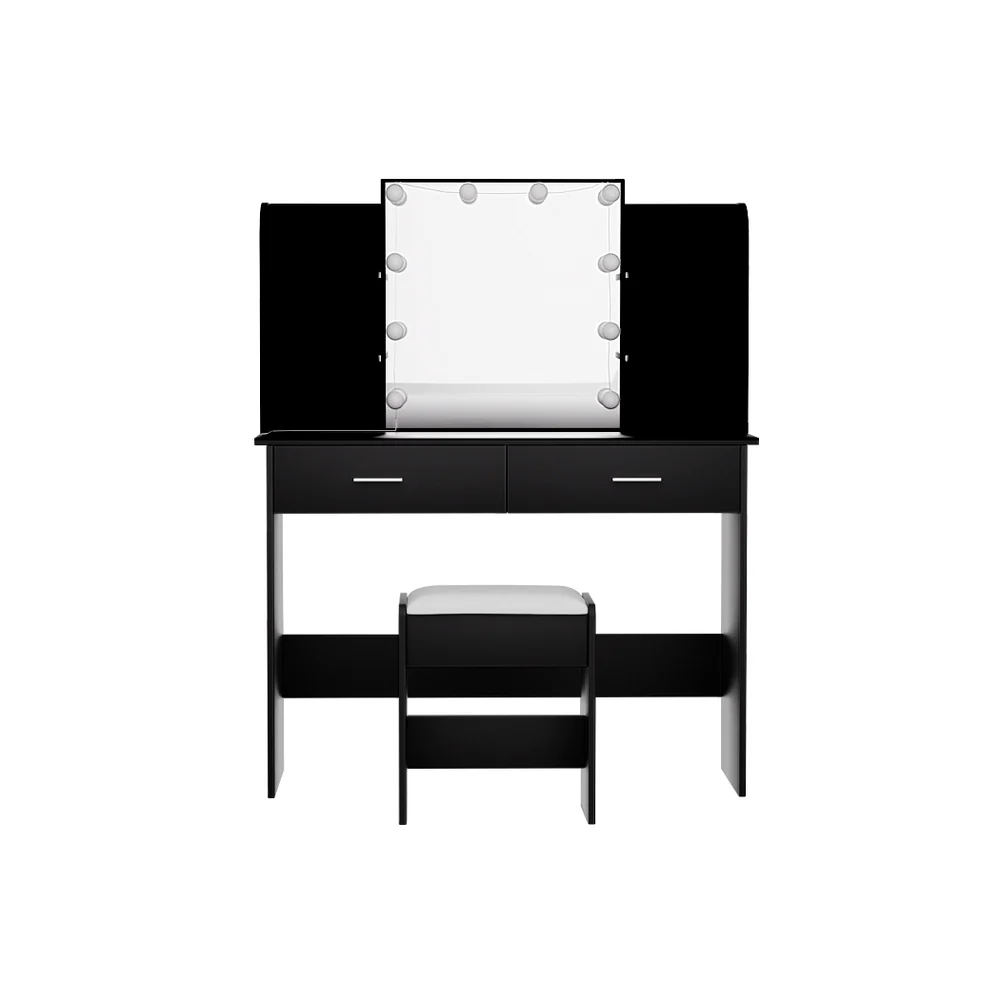 Artiss Dressing Table Set Stool 10 Led Bulbs Black Dulcea - Image 5