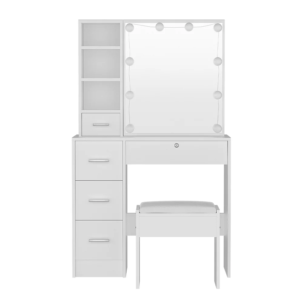 Artiss Dressing Table Set Stool 10 Led Bulbs White Dylan - Image 5