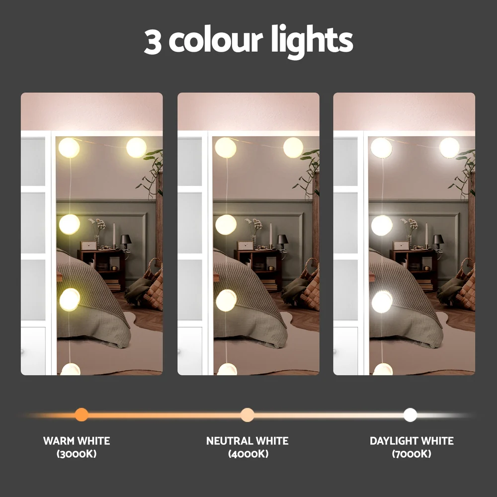 Artiss Dressing Table Set Stool 10 Led Bulbs White Dylan - Image 6