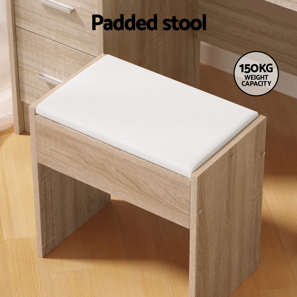 Artiss Dressing Table Set Stool 10 Led Bulbs Wood - Image 6