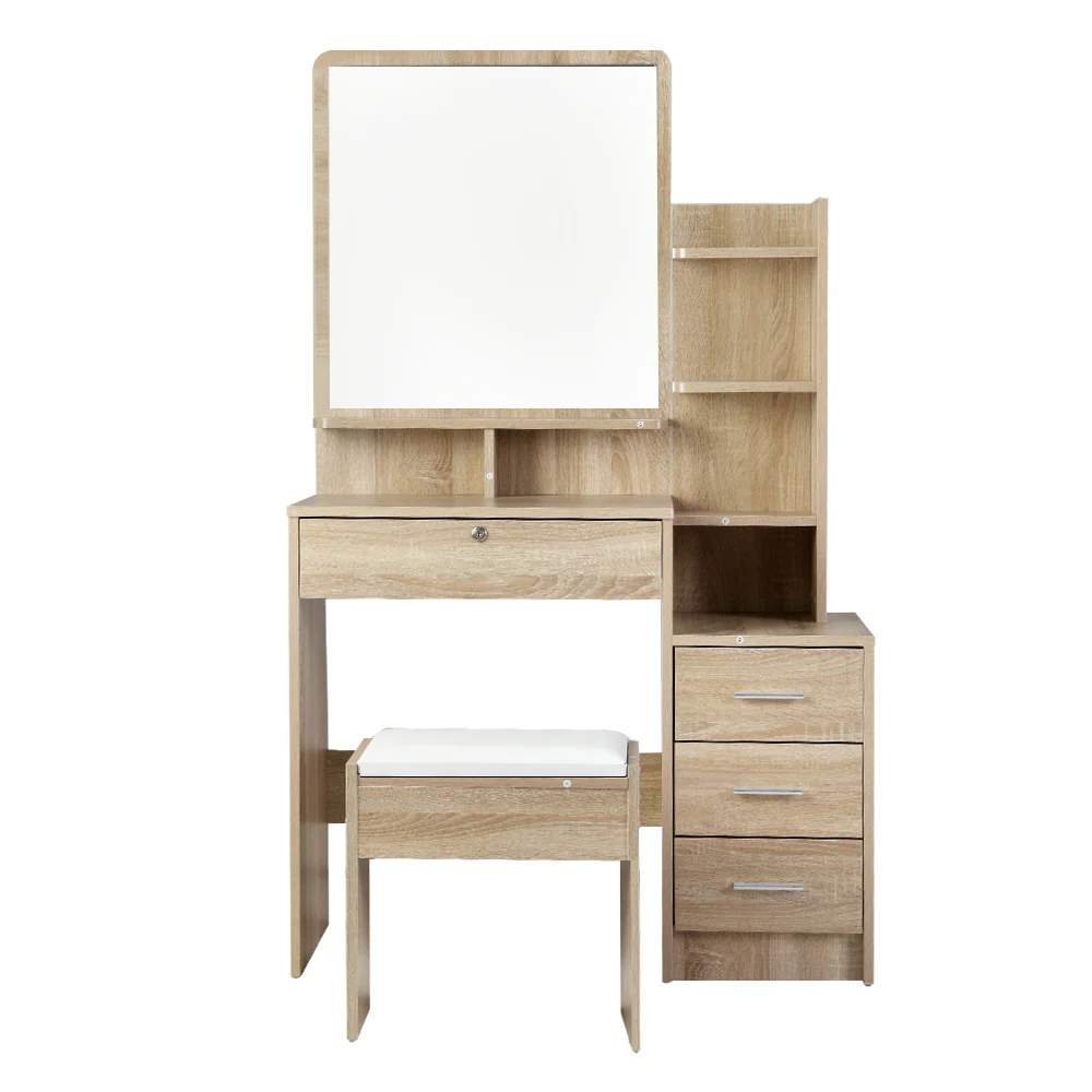 Artiss Dressing Table Stool Set 4 Drawers Oak - Image 5