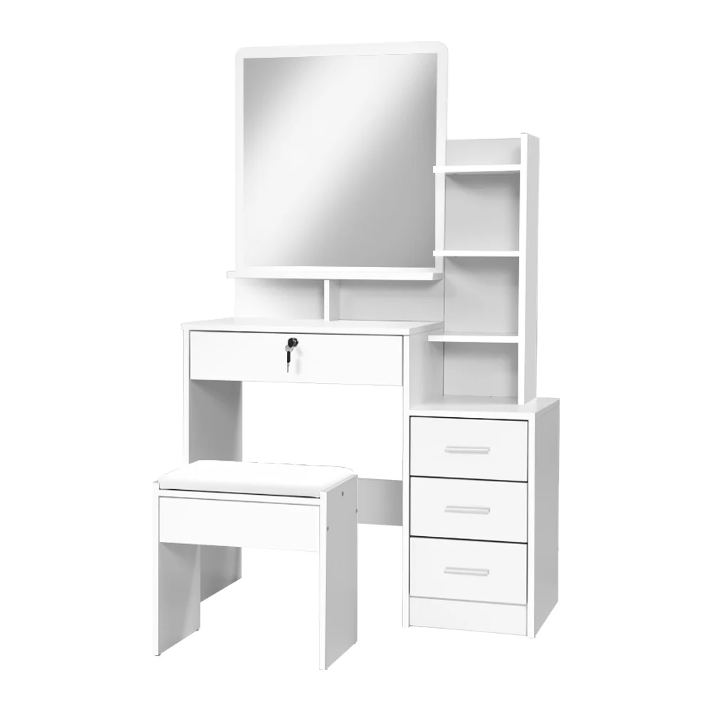 Artiss Dressing Table Stool Set 4 Drawers White - Image 3