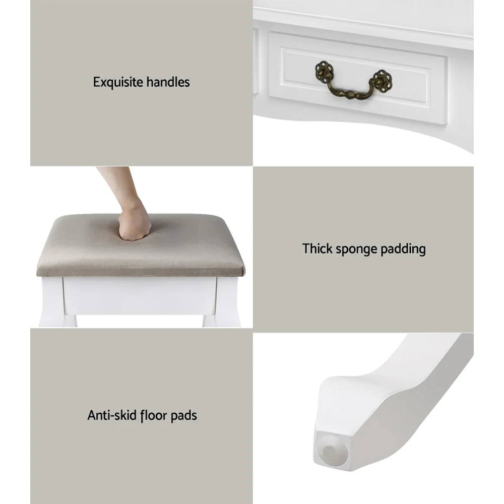 Artiss Dressing Table Stool Set Foldable Mirror White - Image 8