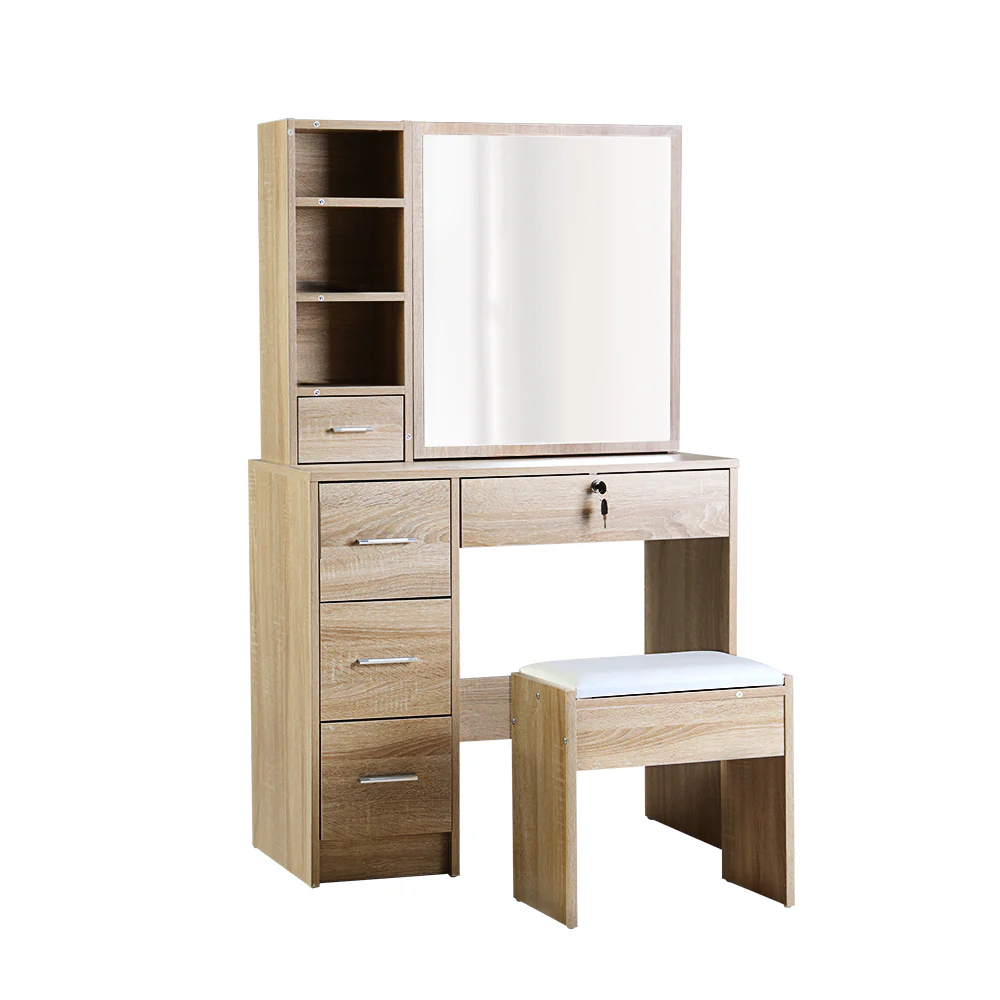 Artiss Dressing Table Stool Set Sliding Mirror Oak Diane - Image 3