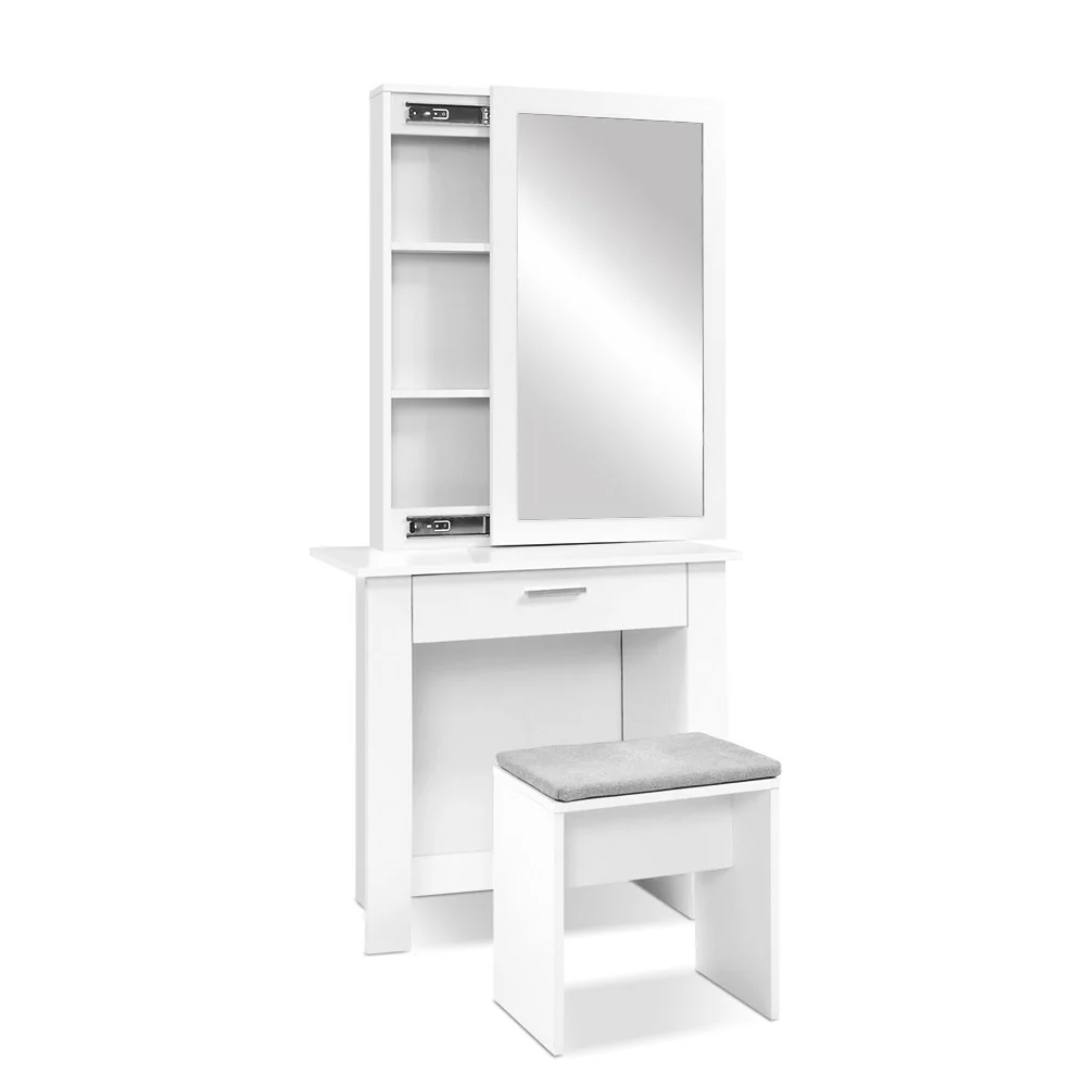 Artiss Dressing Table Stool Set Sliding Mirror White Demi - Image 3