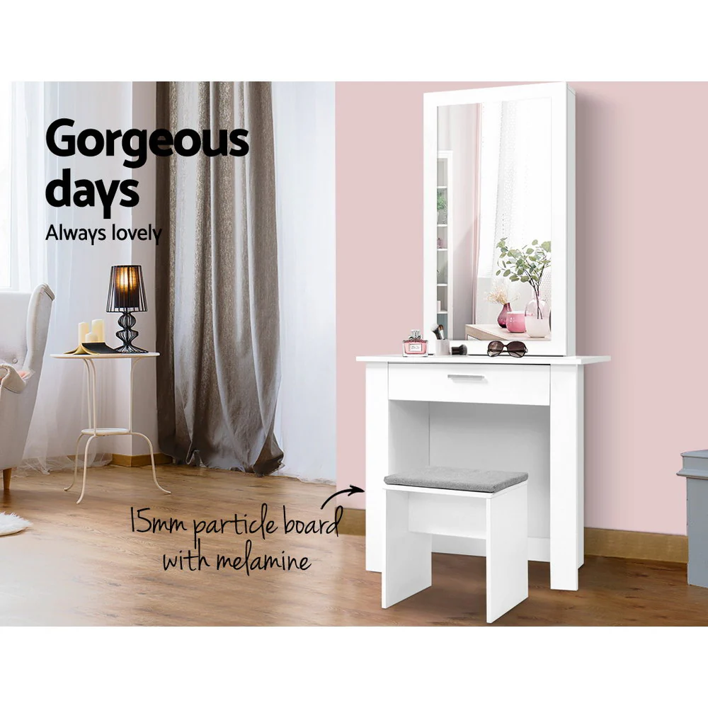 Artiss Dressing Table Stool Set Sliding Mirror White Demi - Image 5