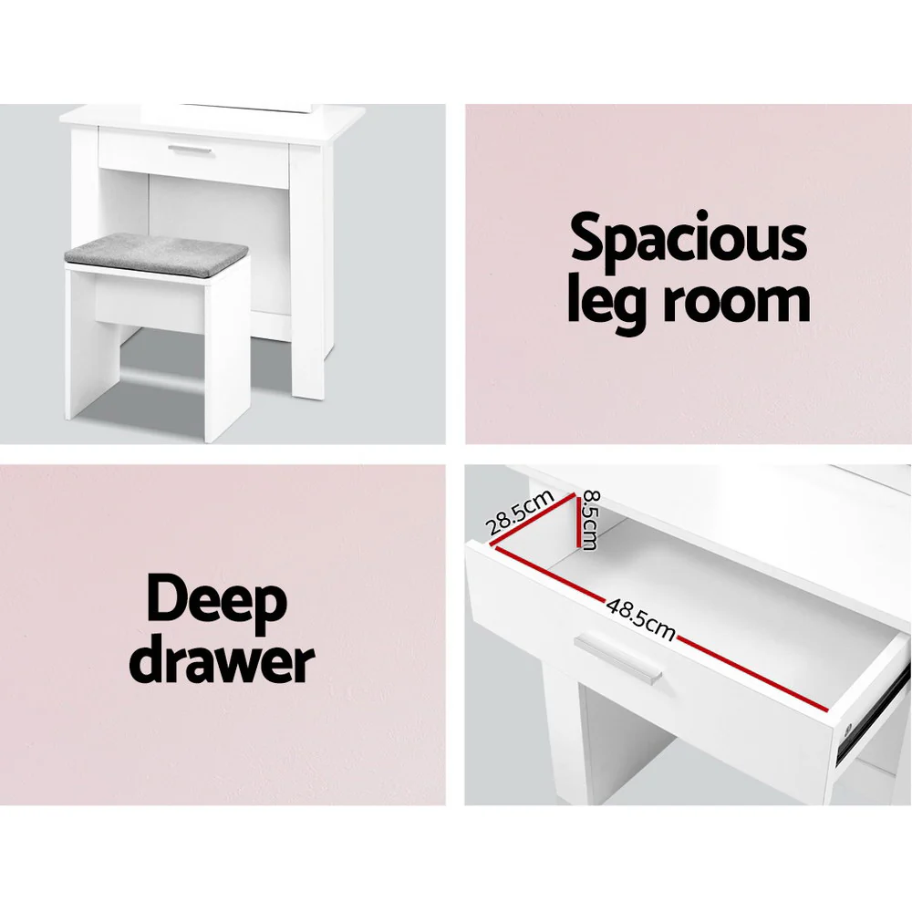 Artiss Dressing Table Stool Set Sliding Mirror White Demi - Image 7