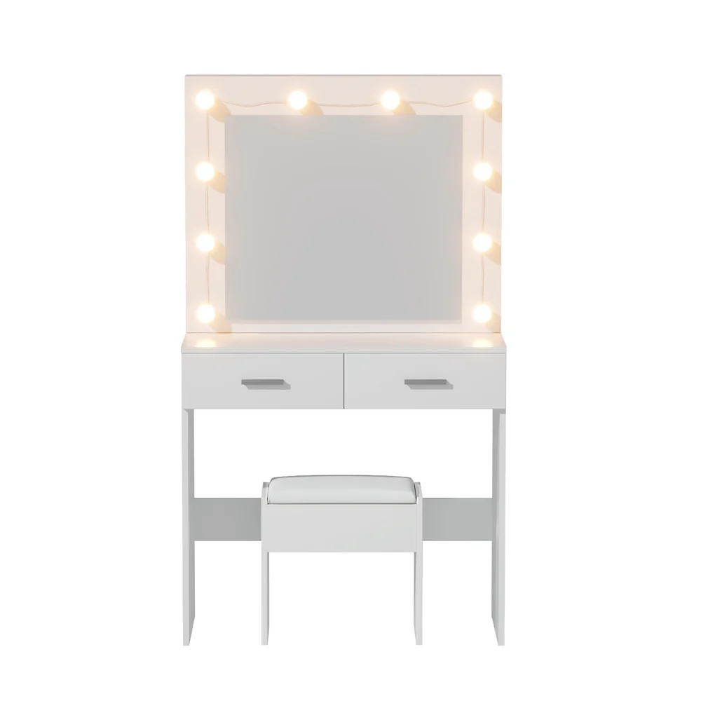 Artiss Dressing Table Vanity Desk Set Stool 10 Led Bulbs White - Image 4