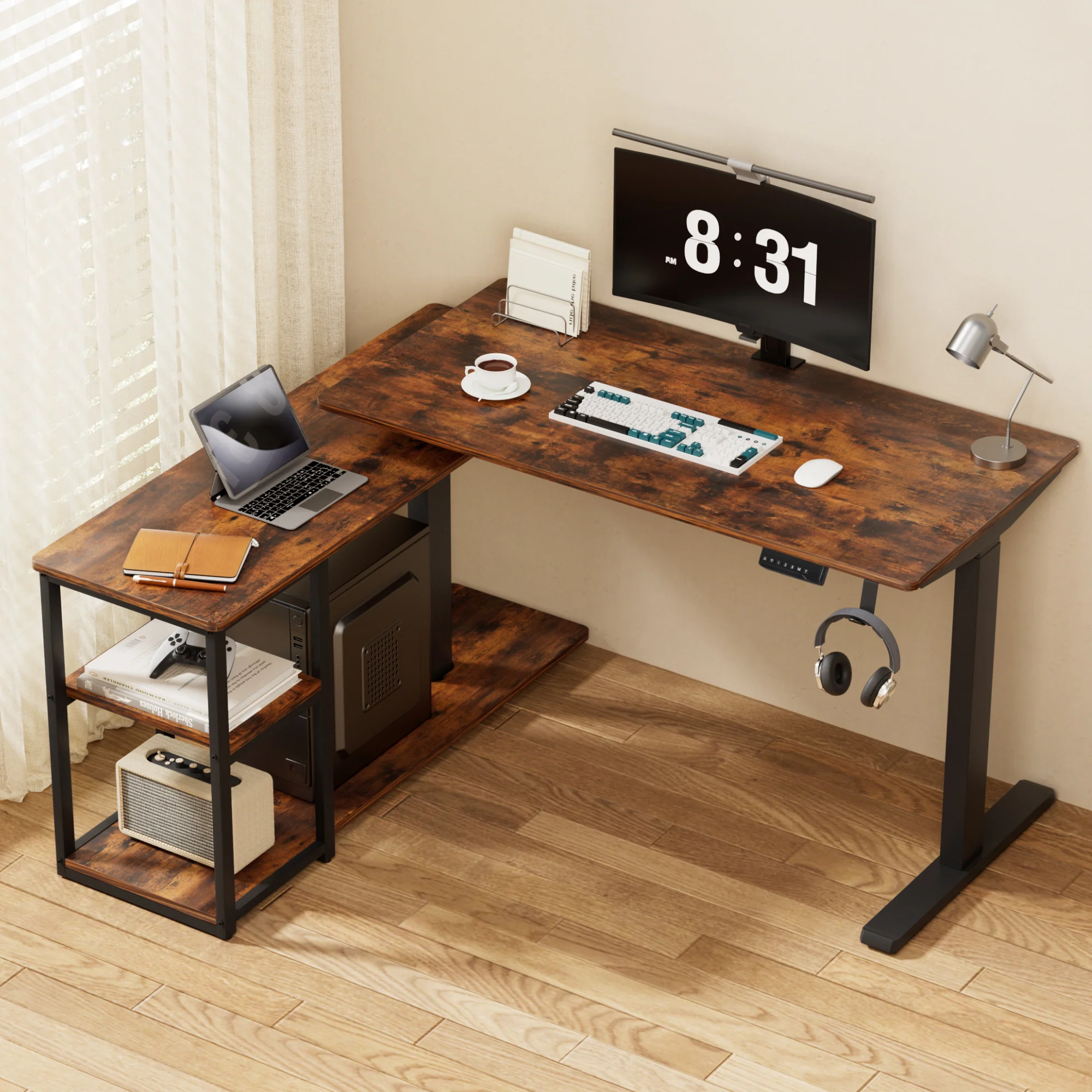 Artiss Electric Standing Desk Adjustable Motorised 120CM L Shaped Rustic Brown - Image 7