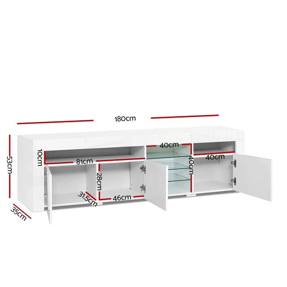 Artiss Entertainment Unit TV Cabinet LED 180cm White Bobi - Image 4