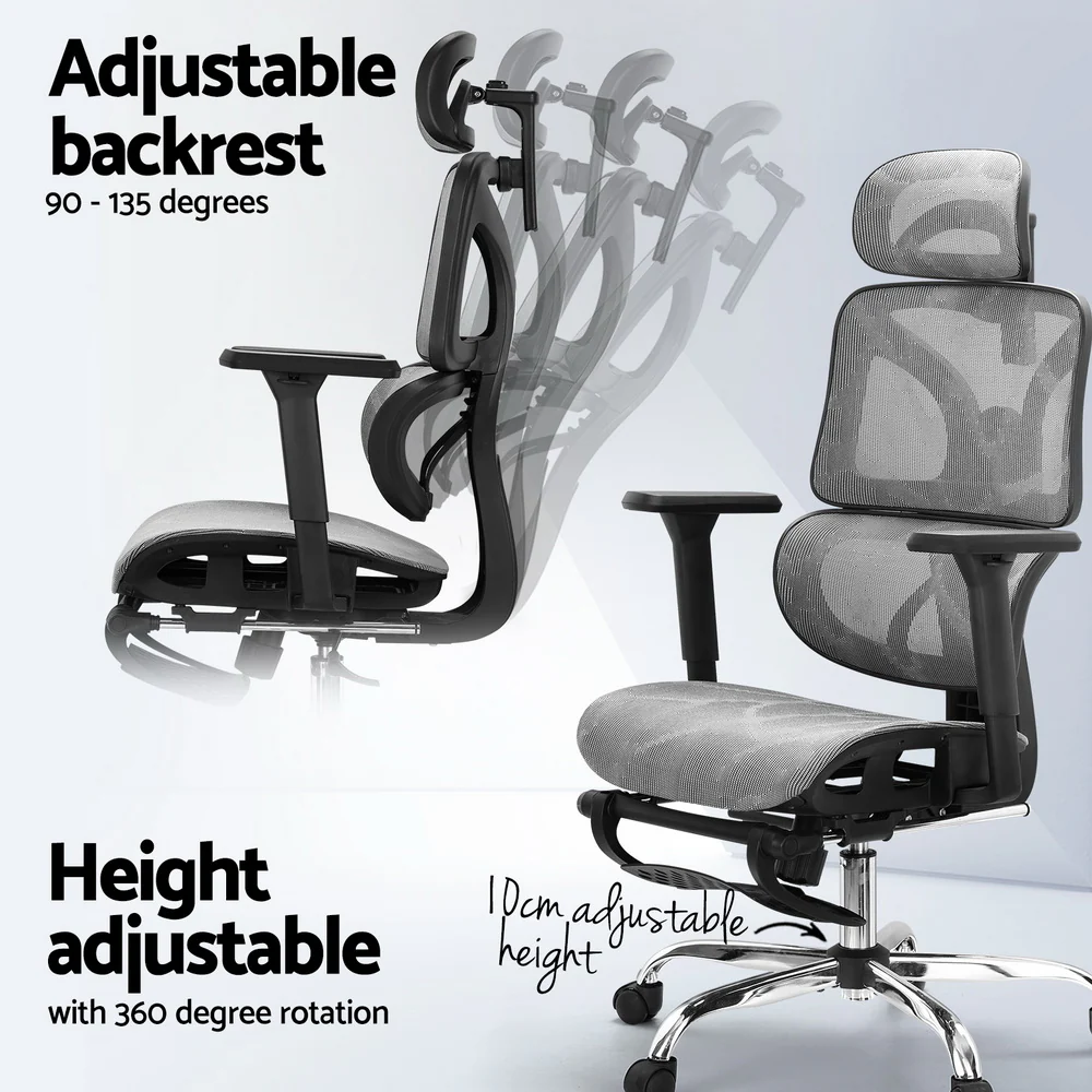 Artiss Ergonomic Office Chair Footrest Grey - Image 5