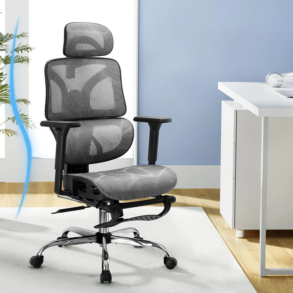 Artiss Ergonomic Office Chair Footrest Grey - Image 7