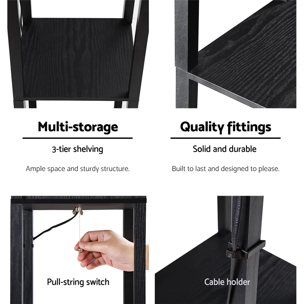 Artiss Floor Lamp 3 Tier Shelf Shelf Storage LED Light Stand Home Room Vintage Black - Image 6