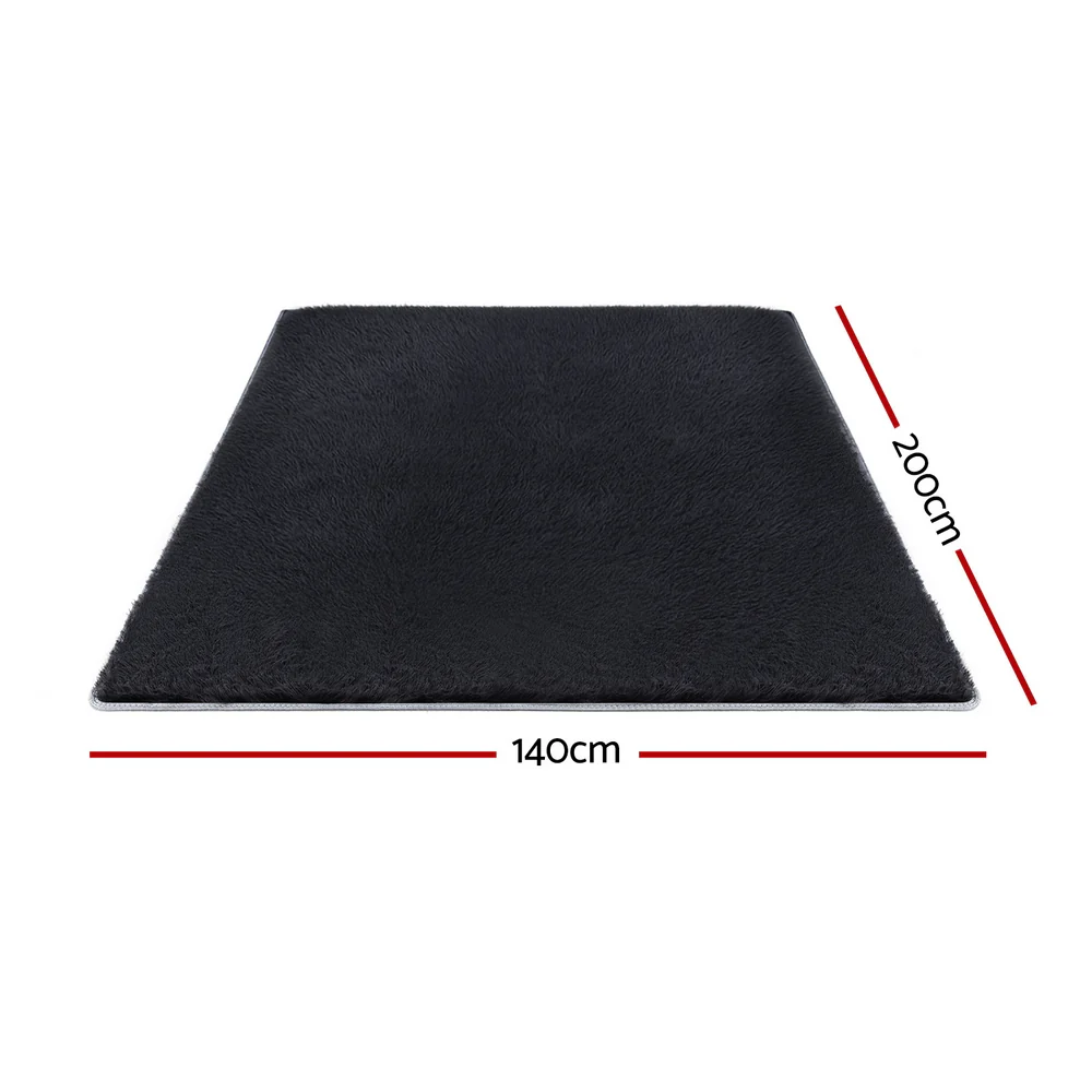 Artiss Floor Rug 140x200cm Plush Area Shaggy Rug Living Room Bedroom Carpet Black - Image 2