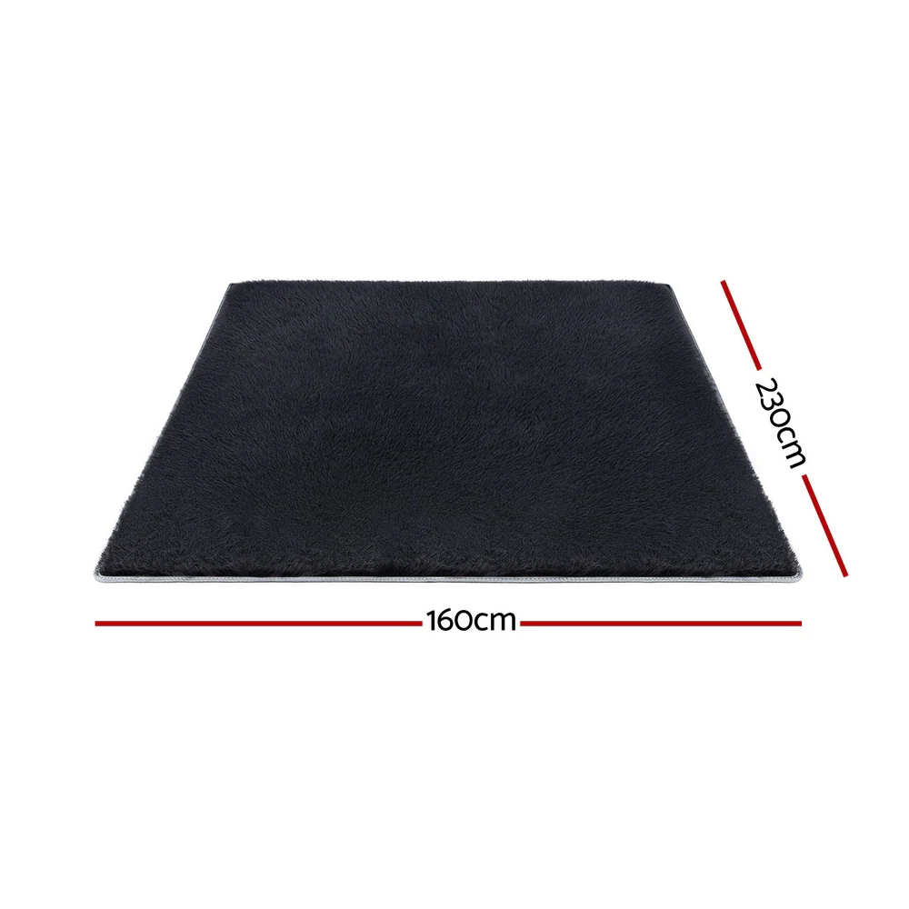 Artiss Floor Rug 160x230cm Plush Area Shaggy Rug Living Room Bedroom Carpet Black - Image 2