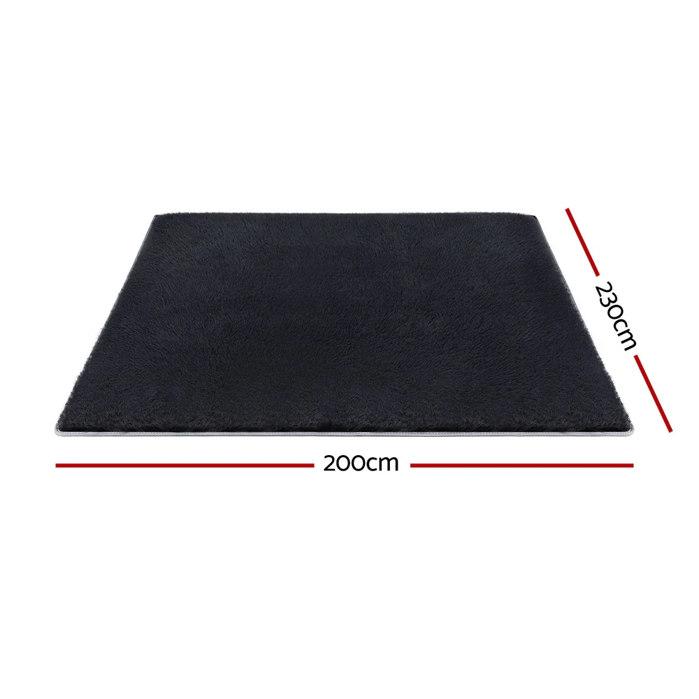 Artiss Floor Rug 200x230cm Plush Area Shaggy Rug Living Room Bedroom Carpet Black - Image 2