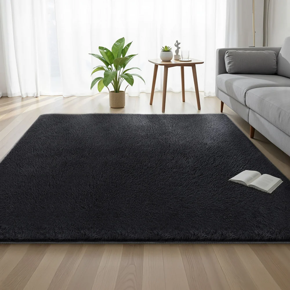 Artiss Floor Rug 200x230cm Plush Area Shaggy Rug Living Room Bedroom Carpet Black - Image 7