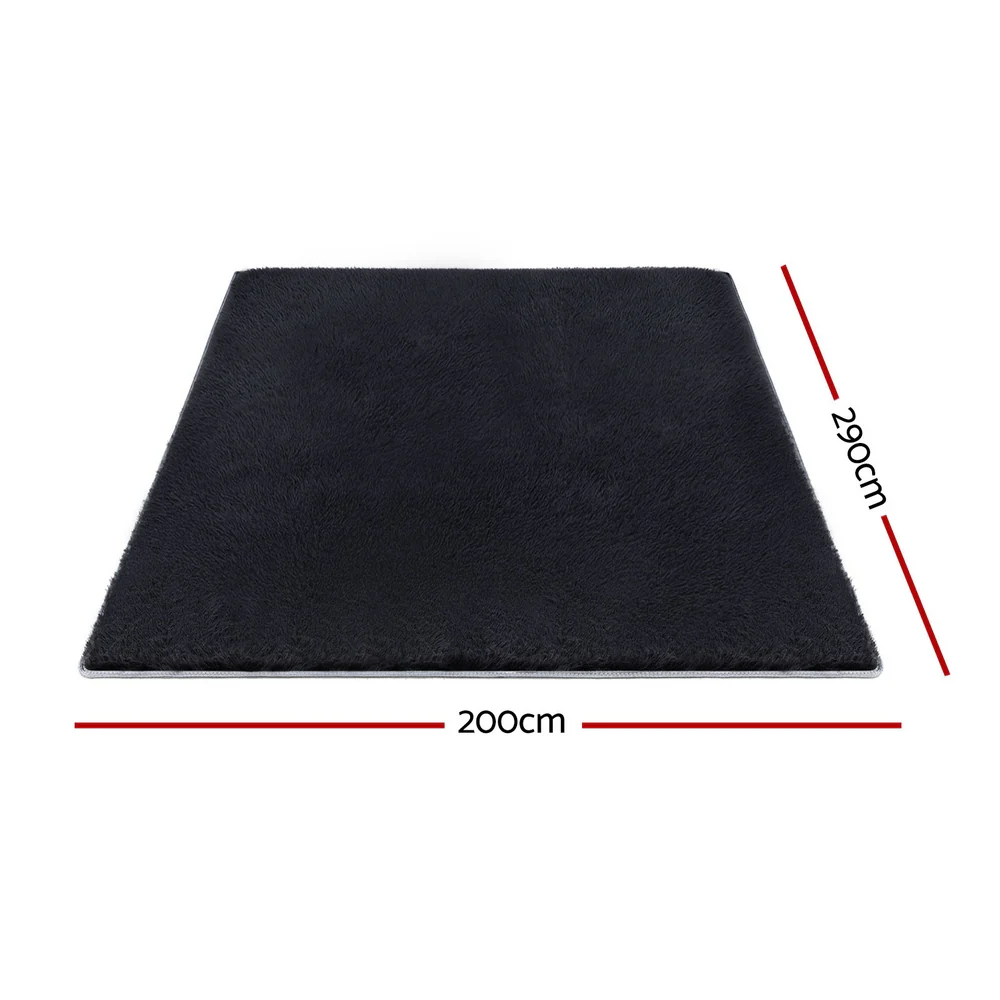 Artiss Floor Rug 200x290cm Plush Area Shaggy Rug Living Room Bedroom Carpet Black - Image 2