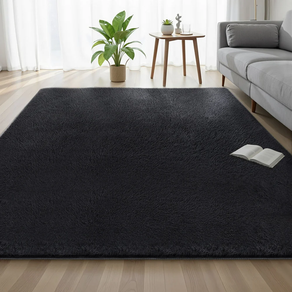 Artiss Floor Rug 200x290cm Plush Area Shaggy Rug Living Room Bedroom Carpet Black - Image 7