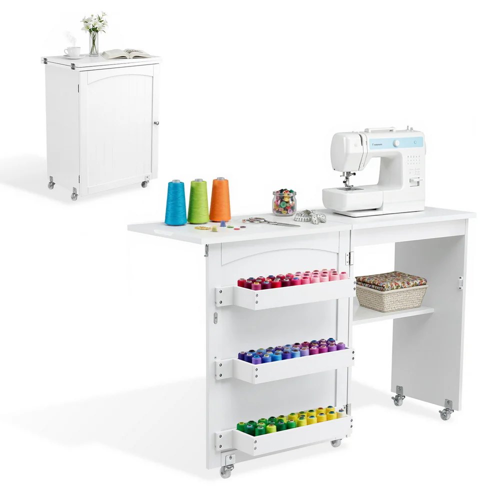 Artiss Folding Sewing Table Sewing Machine Desk Multi-functional Rolling Work Table Craft Station