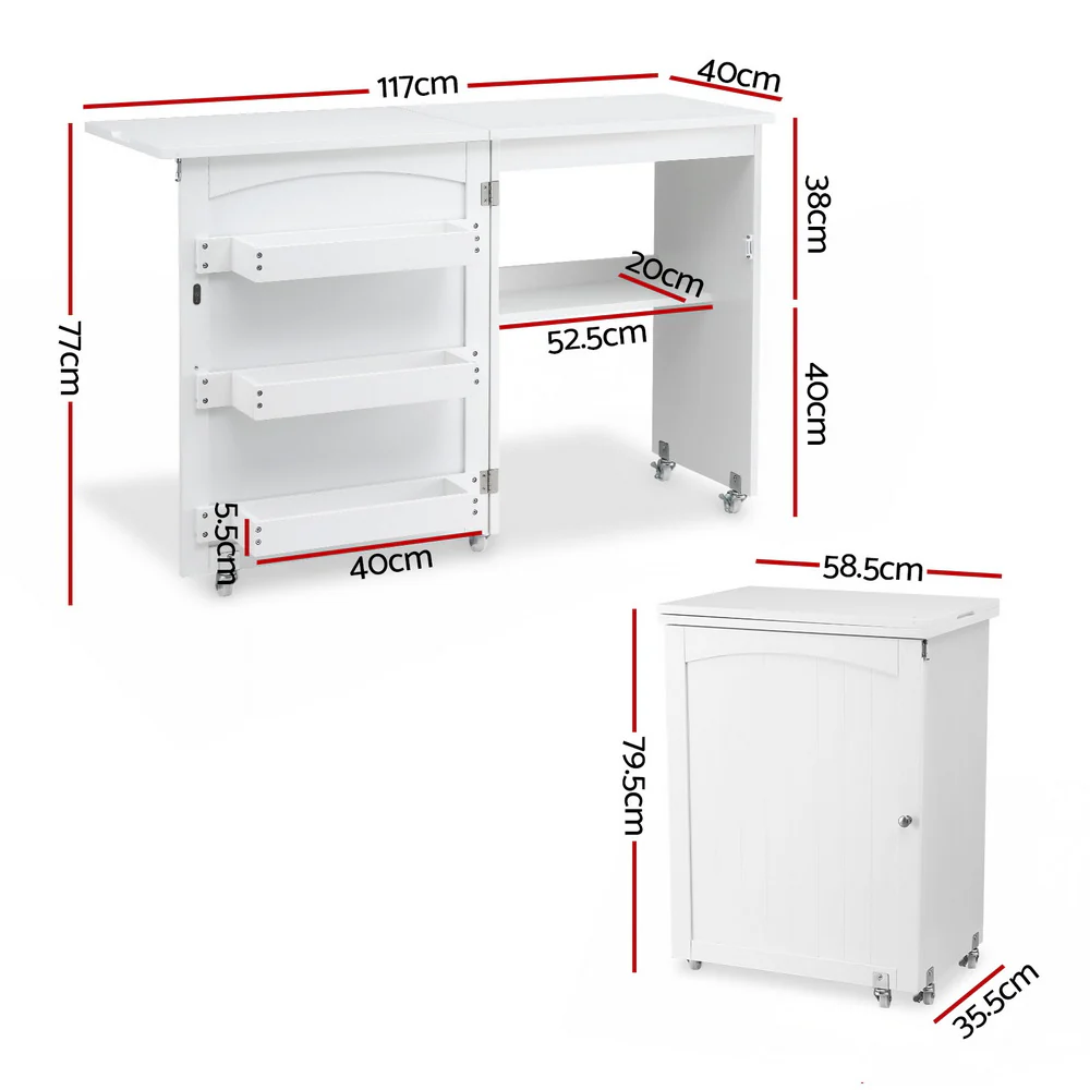 Artiss Folding Sewing Table Sewing Machine Desk Multi-functional Rolling Work Table Craft Station - Image 3