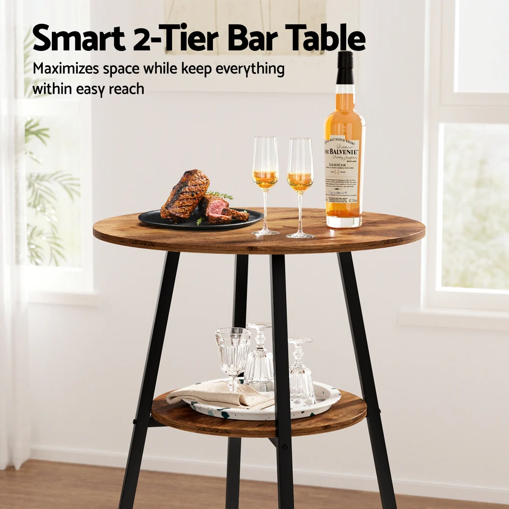 Artiss Industrial Bar Table with 2-Tier Organizer Weather-Resistant MDF Top Steel Frame - Image 4
